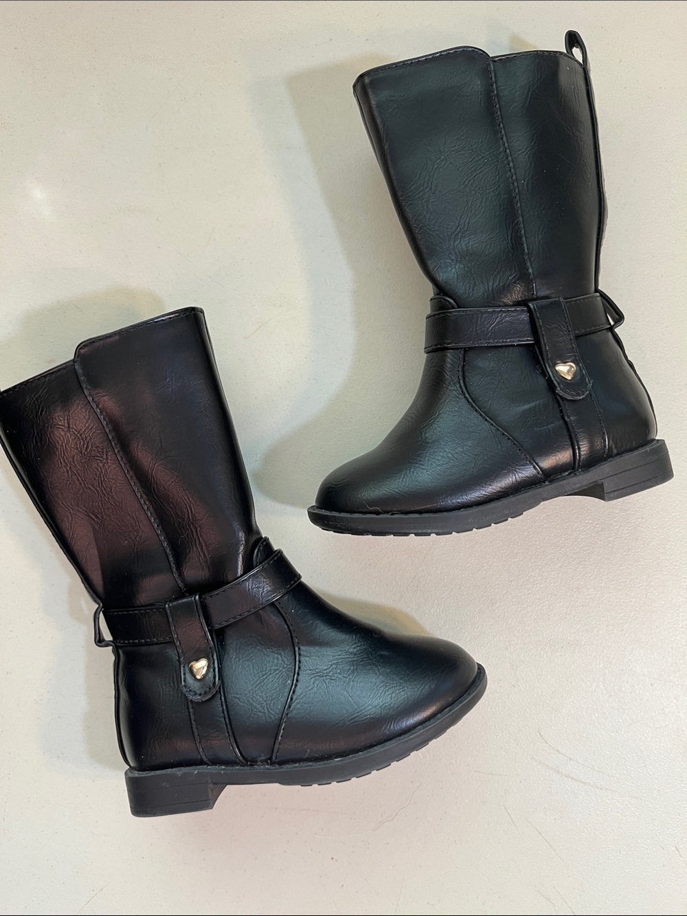 Place Black Girls' Knee-High Boots with Heart Accent